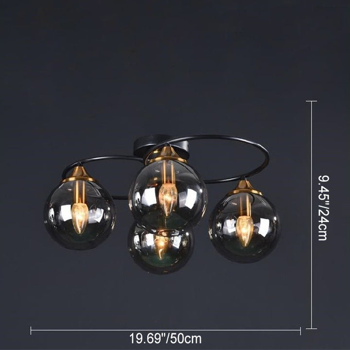 Moderne Mid-Century Eisenrahmen Magic Bean Glasschirm 4/6-Licht Halbbündige Deckenleuchte für Wohnzimmer 