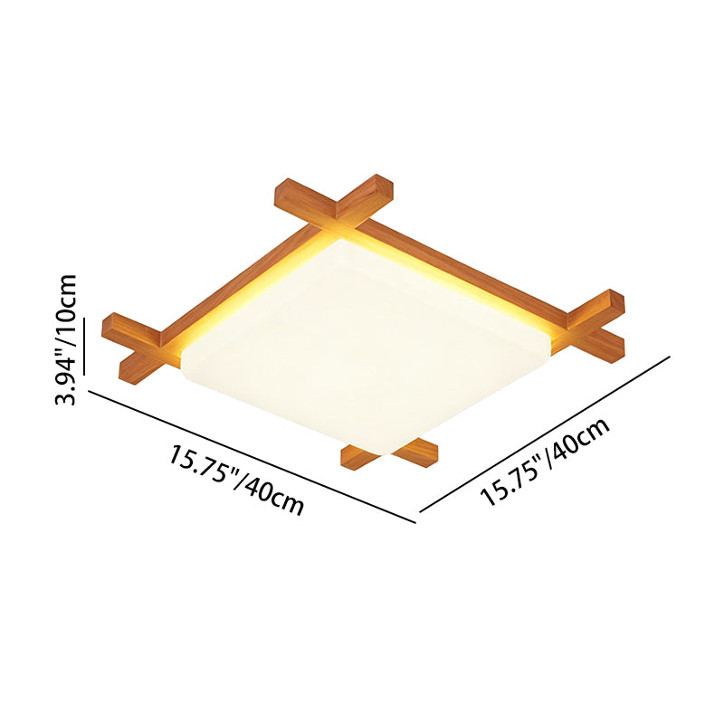 Traditional Japanese Wood Acrylic Square Tatami LED Flush Mount Ceiling Light For Bedroom