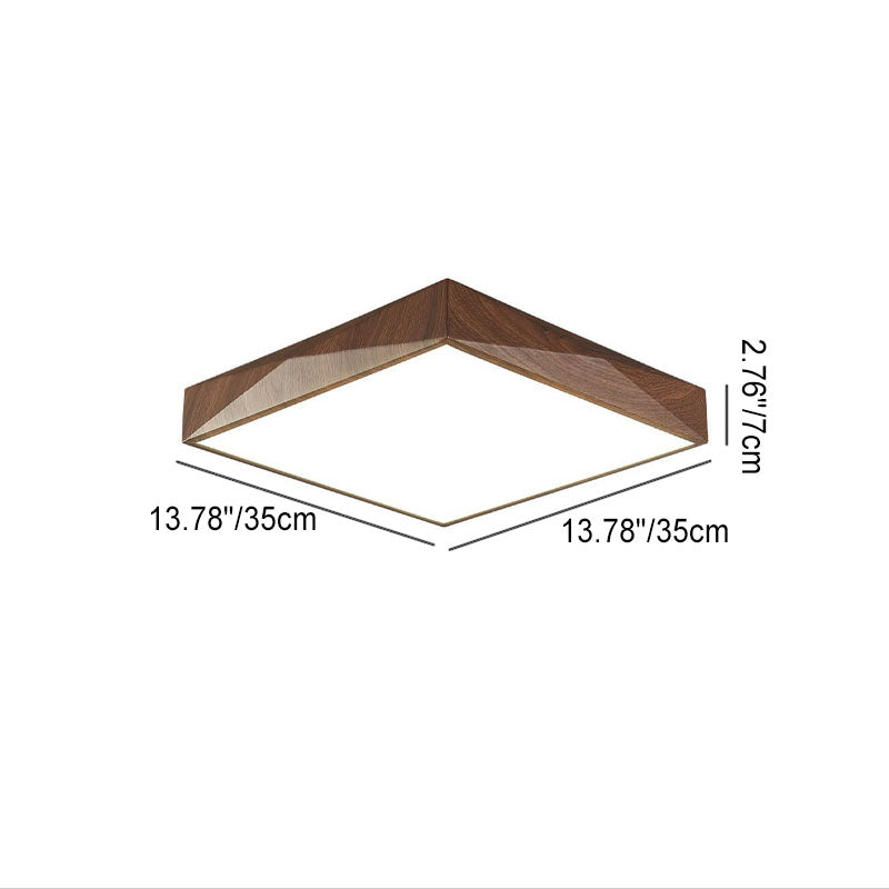 Modern Minimalist Wood Grain Iron Acrylic Square Geometry LED Flush Mount Ceiling Light for Living Room