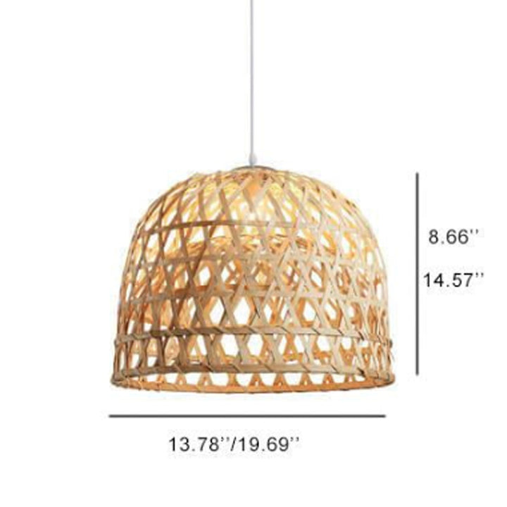 Suspension rustique moderne en bambou tissé demi-cercle à 1 lumière 