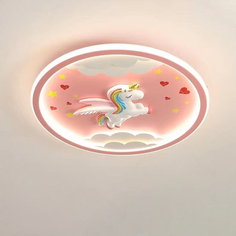 Modern Cartoon Resin Airplane Pegasus Acrylic Shade LED Kids Flush Mount Ceiling Light