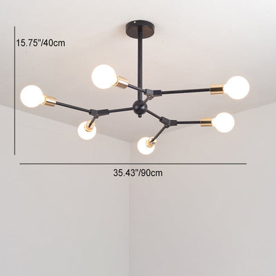 Lustre moderne du milieu du siècle à branches variables en fer avec abat-jour rond en verre à 6/8 lumières pour salon 