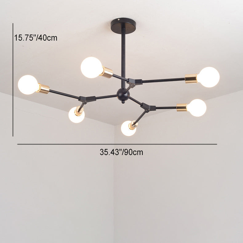 Lustre moderne du milieu du siècle à branches variables en fer avec abat-jour rond en verre à 6/8 lumières pour salon 