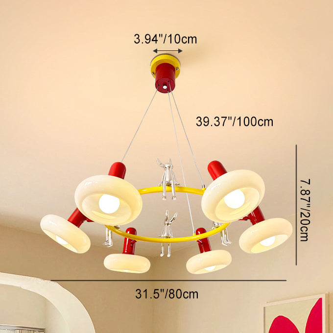 Lámpara de araña contemporánea con anillo de hierro nórdico y pantalla de vidrio de conejo de 3/5/6 luces para sala de estar 