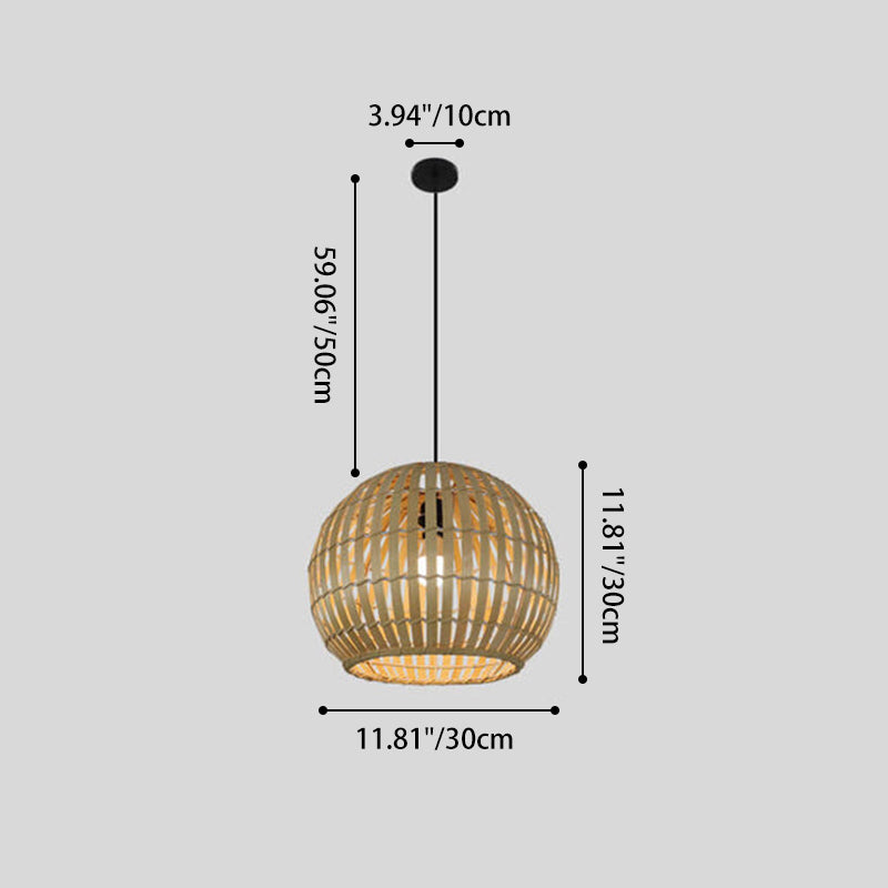Lampe suspendue moderne à 1 lumière en fer tissé en bambou 