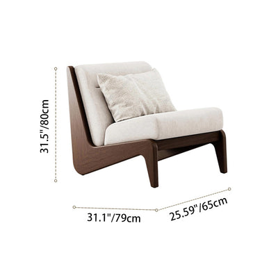 Traditional French Rectangular Cotton-Linen Fabric Solid Wood Accent Chair Backrest Armless For Living Room