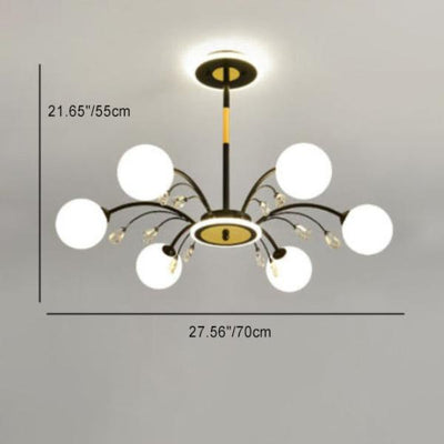 Moderner Mid-Century Eisen Kugelglasschirm 6/8/10-Licht Kronleuchter für Wohnzimmer 