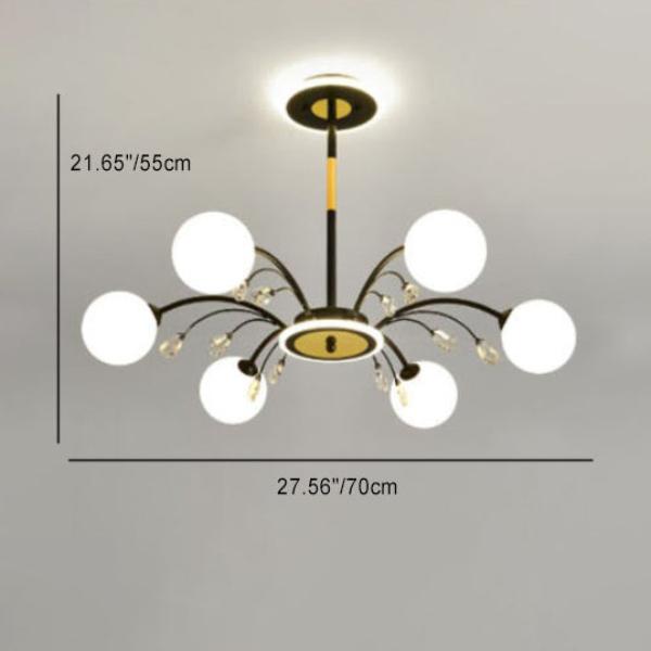 Moderner Mid-Century Eisen Kugelglasschirm 6/8/10-Licht Kronleuchter für Wohnzimmer 