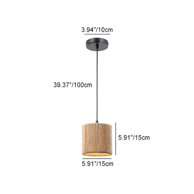 Contemporary Boho Cylinder Vine Iron 1-Light Pendant Light For Living Room