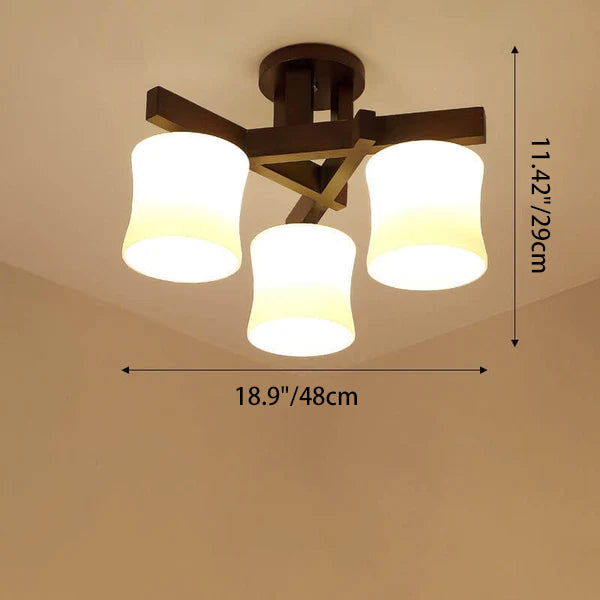 Moderne Walnuss-Massivglas-Zylinderschirm-3/5/8-Licht-Halbbündig-Einbau-Deckenleuchte