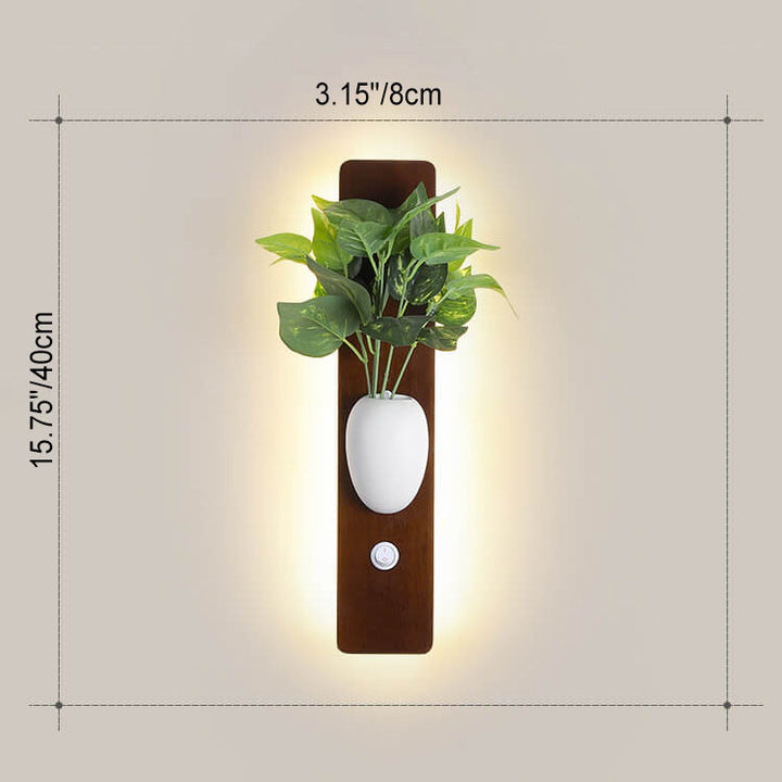 Modern Rubber Wood Rectangular Plants LED Wall Sconce Lamp