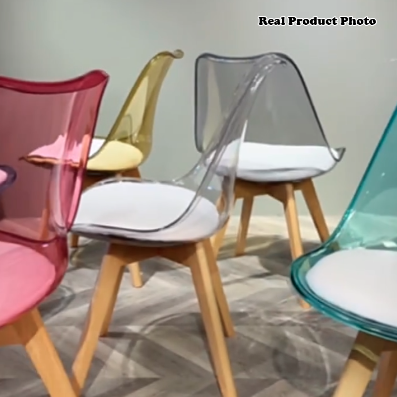 Zeitgenössischer nordischer transparenter PU-Leder-PC-gepolsterter Hochlehner-Esszimmerstuhl ohne Armlehnen für das Esszimmer 