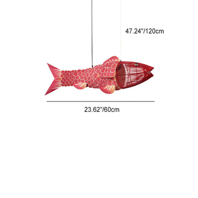 Traditioneller chinesischer Koi-Fisch-Eisen-PVC-Stoff-Kronleuchter mit 2/4 Lichtern für Esszimmer 