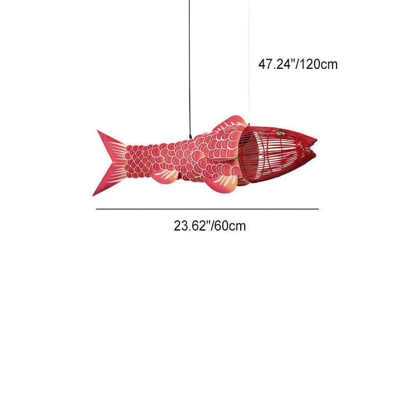Traditioneller chinesischer Koi-Fisch-Eisen-PVC-Stoff-Kronleuchter mit 2/4 Lichtern für Esszimmer 