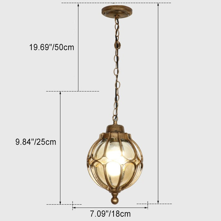 Lámpara colgante de 1 luz con bola de vidrio de hierro de aluminio impermeable tradicional europea para patio exterior 