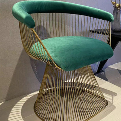 Moderner Luxus Kurven Hohl-Oval Stoff Edelstahl Akzentstuhl Rückenlehne Armlehne Für Wohnzimmer 
