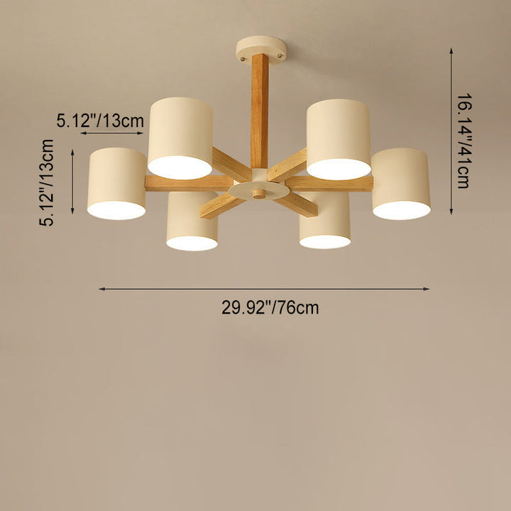 Zeitgenössische skandinavische Niederlassung Runde Holz Hardware 6/8 Licht Kronleuchter für Wohnzimmer 