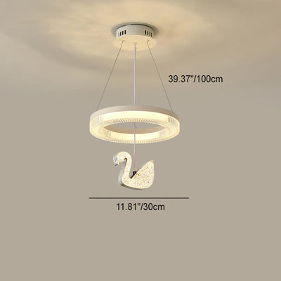 Zeitgenössischer Luxus-Kreis-Ring-Schatten-ABS-Schwan-Dekor-LED-Kronleuchter für Wohnzimmer 