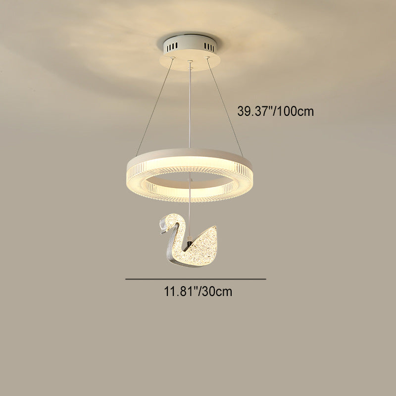 Zeitgenössischer Luxus-Kreis-Ring-Schatten-ABS-Schwan-Dekor-LED-Kronleuchter für Wohnzimmer 