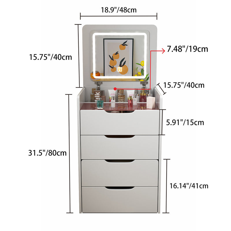 Modern Minimalist Glass Medium Density Fiberboard Makeup Vanity 4-Drawer For Bedroom
