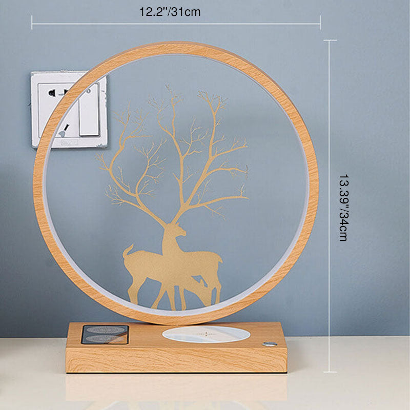 Lampe de table décorative tactile de chargement sans fil LED avec design créatif de cerf rond 