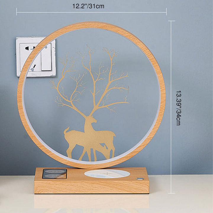 Contemporary  Creative Round Deer Design LED Wireless Charging Touch Decorative Table Lamp for Bedroom