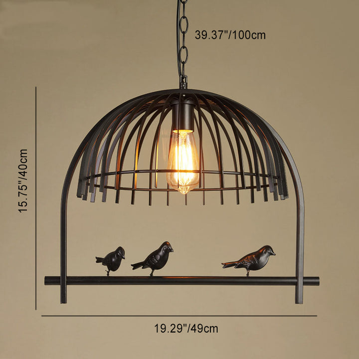 Zeitgenössische Retro Käfig Eisen 1-Licht Pendelleuchte für Esszimmer 