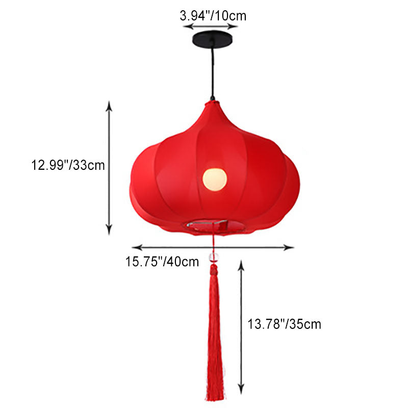 Traditionelle chinesische Laterne Stoff Eisen 1-Licht Pendelleuchte für Schlafzimmer 