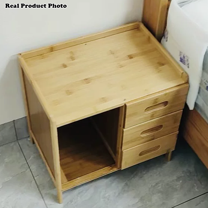 Modern Minimalist Rectangular Nan Bamboo Density Board Nightstand 1/3 Drawer For Bedroom