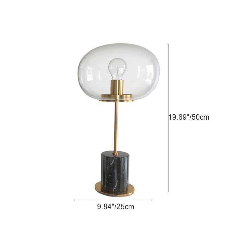 Lampe de table moderne minimaliste à une lumière avec base en marbre cylindrique et boule ronde en fer et verre pour salon 
