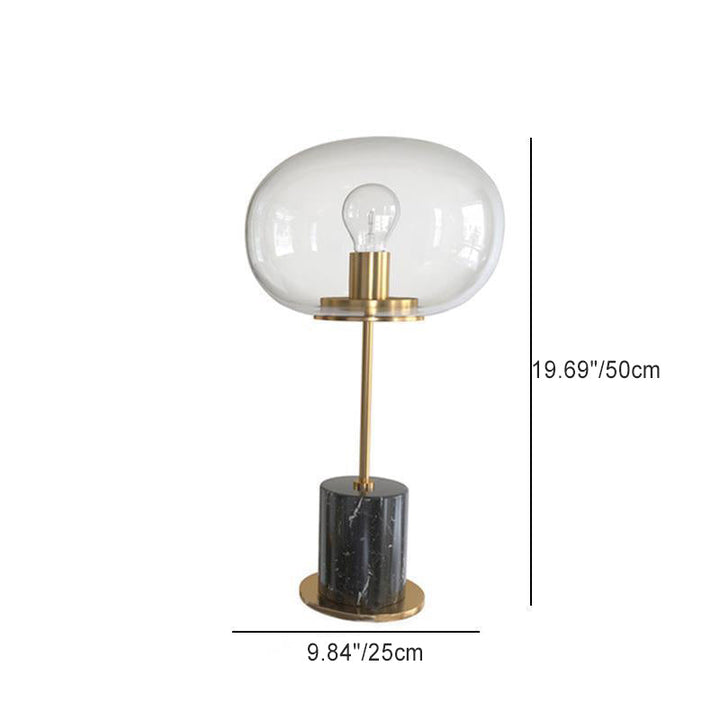 Lampe de table moderne minimaliste à une lumière avec base en marbre cylindrique et boule ronde en fer et verre pour salon 