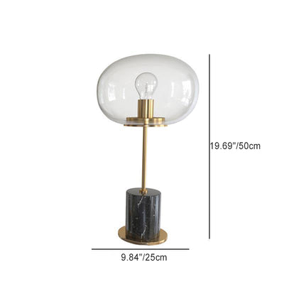 Moderne minimalistische runde Kugelzylinder-Marmorsockel-Eisenglas-1-Licht-Tischlampe für Wohnzimmer 