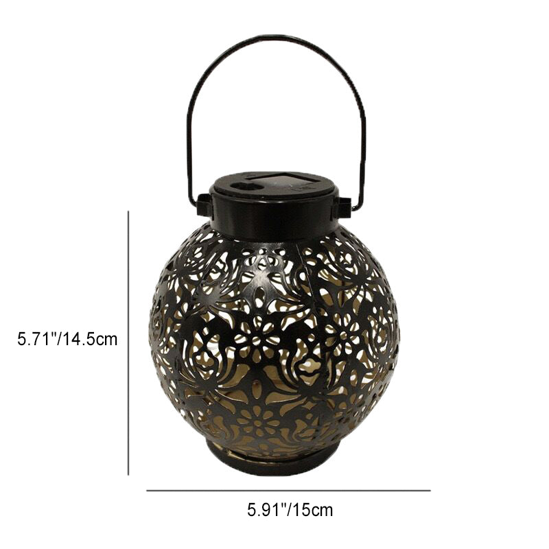 Moderne Art Deco Solar Wasserdichte Aushöhlen Blip Runde Laterne Eisen LED Outdoor Licht Für Garten 