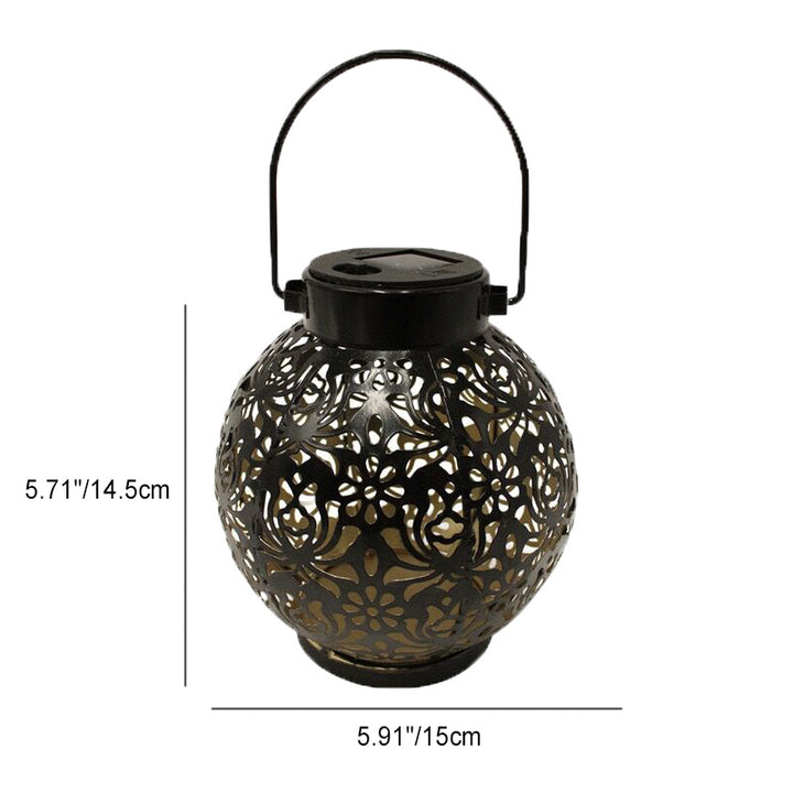 Moderne Art Deco Solar Wasserdichte Aushöhlen Blip Runde Laterne Eisen LED Outdoor Licht Für Garten 