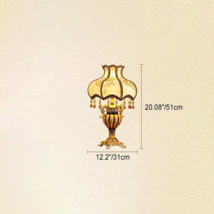 Traditional European Vintage Fabric Beaded Curtain Resin Base Palace 1-Light Table Lamp For Study