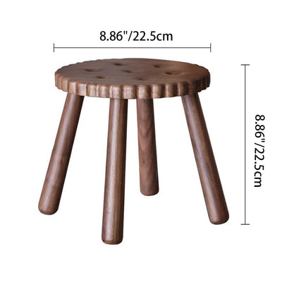 Contemporary Creative Round Cookie-Shaped Black Walnut Solid Wood Kids Low Stool For Living Room