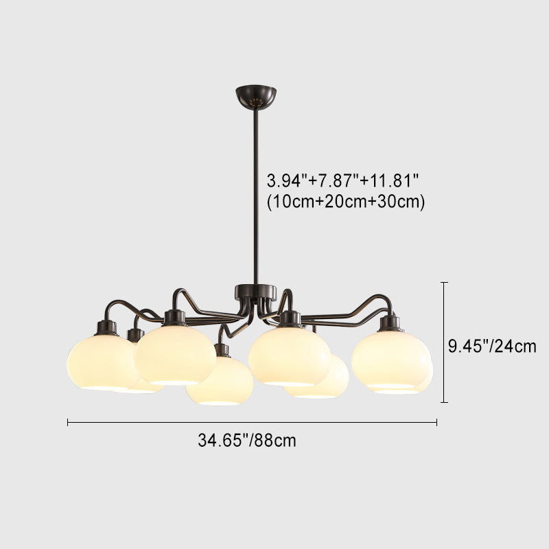 Moderner Mid-Century Persimmon Glasschirm Hardware 6/8-Licht Kronleuchter für Wohnzimmer 