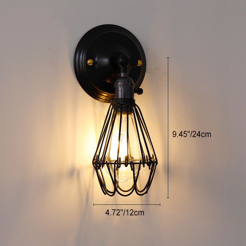 Lámpara de Aplique de Pared de 1 Luz de Jaula de Hierro Vintage Tradicional para Sala de Estar 