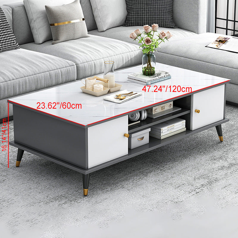 Mesa de café rectangular nórdica contemporánea de MDF y hierro con 1/2 cajón para sala de estar 