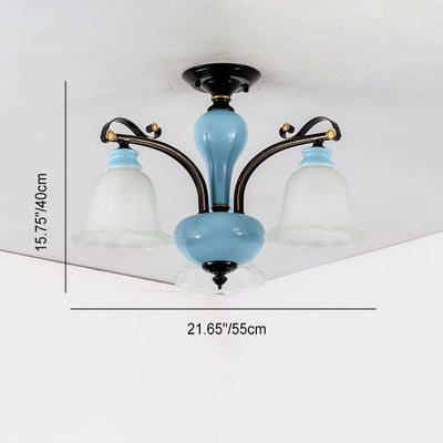 European Modern Minimalist Flower Cup Iron Ceramic Glass 3/6/8/10 Light Semi-Flush Mount Ceiling Light