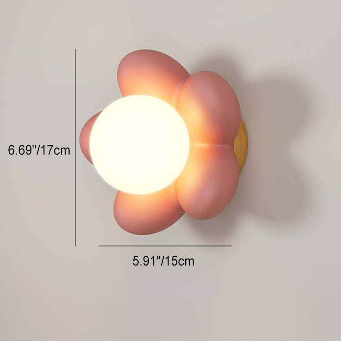 Modern Art Deco Flower Design Wood Resin 1-Light Wall Sconce Lamp For Living Room