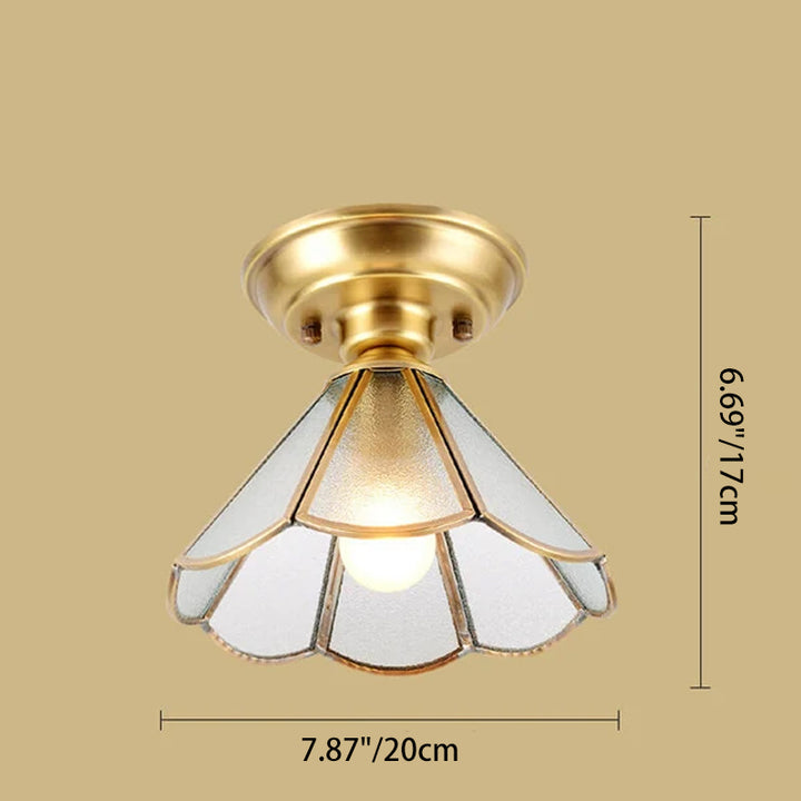 Traditional European Copper Glass Petal Design 1-Light Flush Mount Light For Living Room & Bedroom