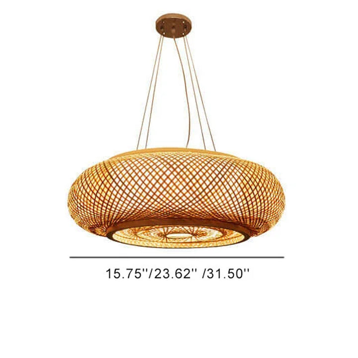Lampe suspendue chinoise ronde moderne à 1 lumière en tissage de bambou 