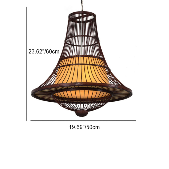 Suspension Luminaire en Bambou Tressé Japonais Traditionnel à 1 Lumière pour Salon 