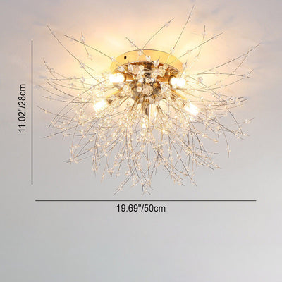 Modern Art Deco Crystal Beads Dandelion Aluminum Strip Shape 4/5/6/8-Light Semi-Flush Mount Ceiling Light For Living Room