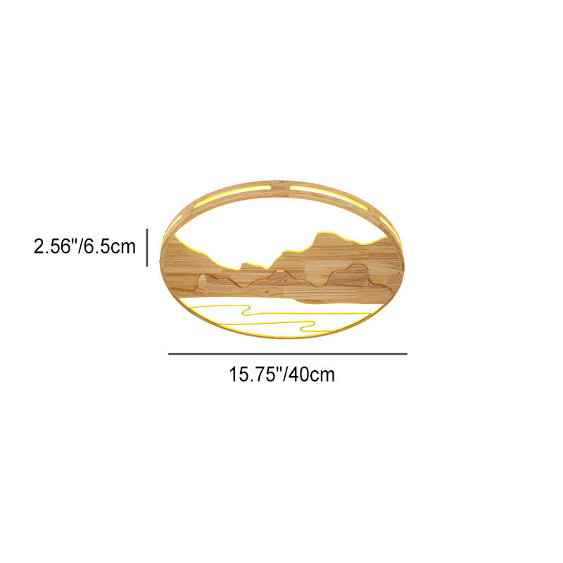 Plafonnier LED rond en bois moderne chinois avec design de montagne 