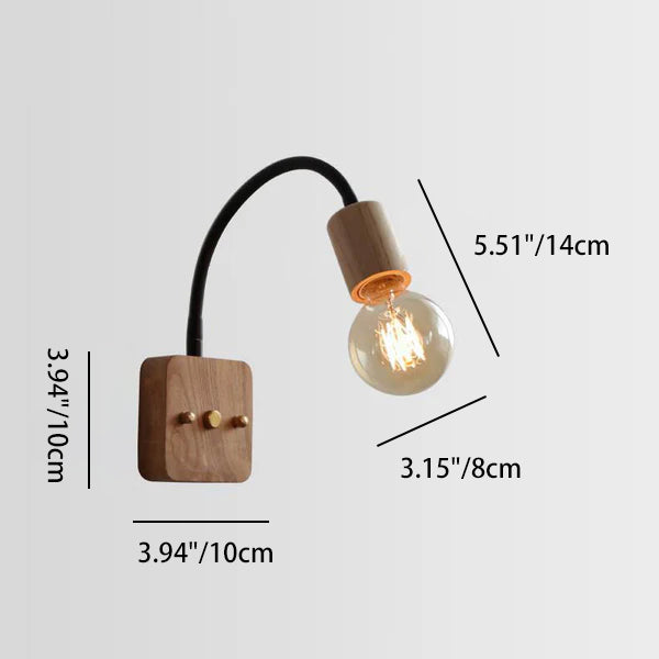 Contemporary Industrial Walnut Oak Wood Hose Adjustable 1-Light Wall Sconce Lamp For Living Room &amp; Bedroom