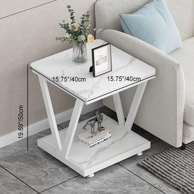 Table d'appoint amovible en acier inoxydable à dalle carrée minimaliste moderne à 2 niveaux pour salon 