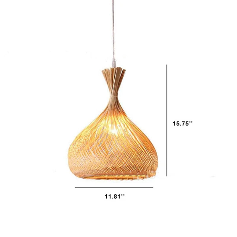 Suspension Luminaire 1 Lumière en Forme de Poire en Tressage de Bambou Moderne 