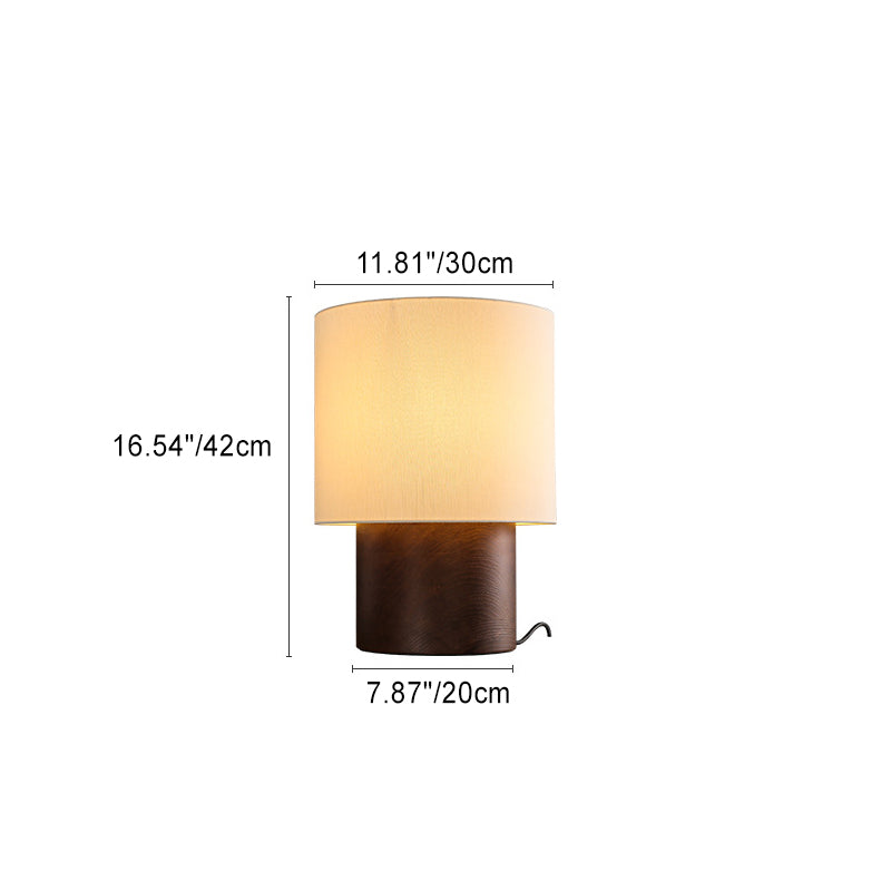 Lampe de Table 1 Lumière en Bois et Tissu Cylindrique de Ferme Traditionnelle pour Chevet 